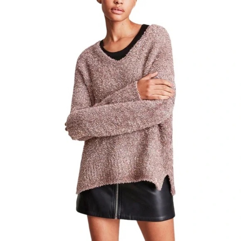 ALLSAINTS - Sparkle V-Neck Jumper Sweater Pink Multi Metallic Tinsel - XS Sku#37
